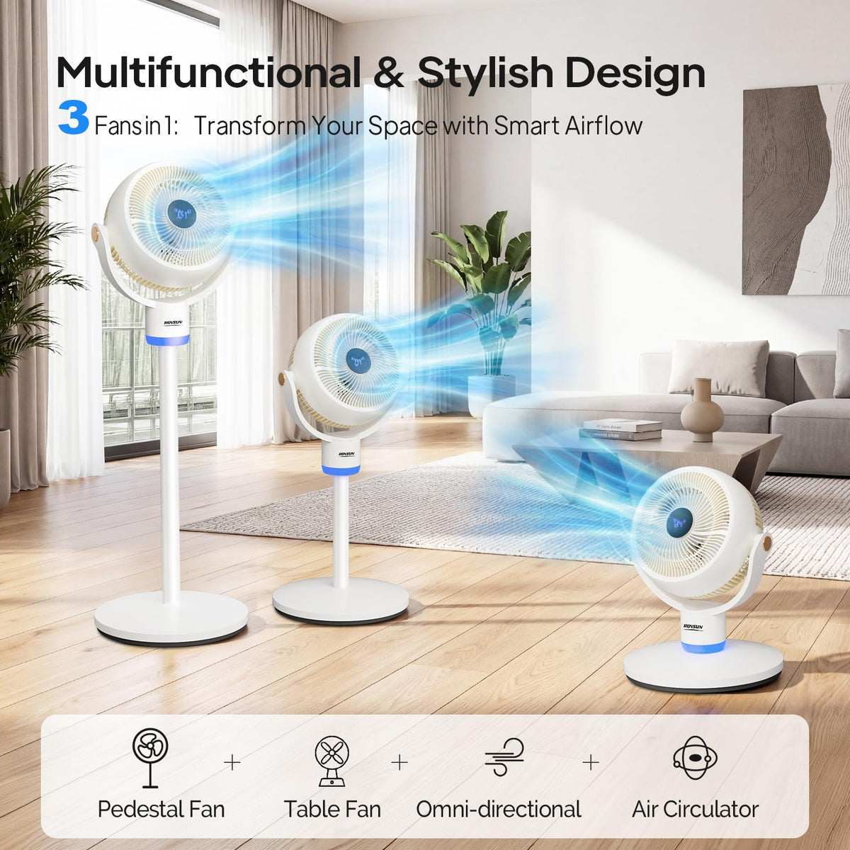 3-in-1 Pedestal Tabletop Oscillating Fan with Remote White J896