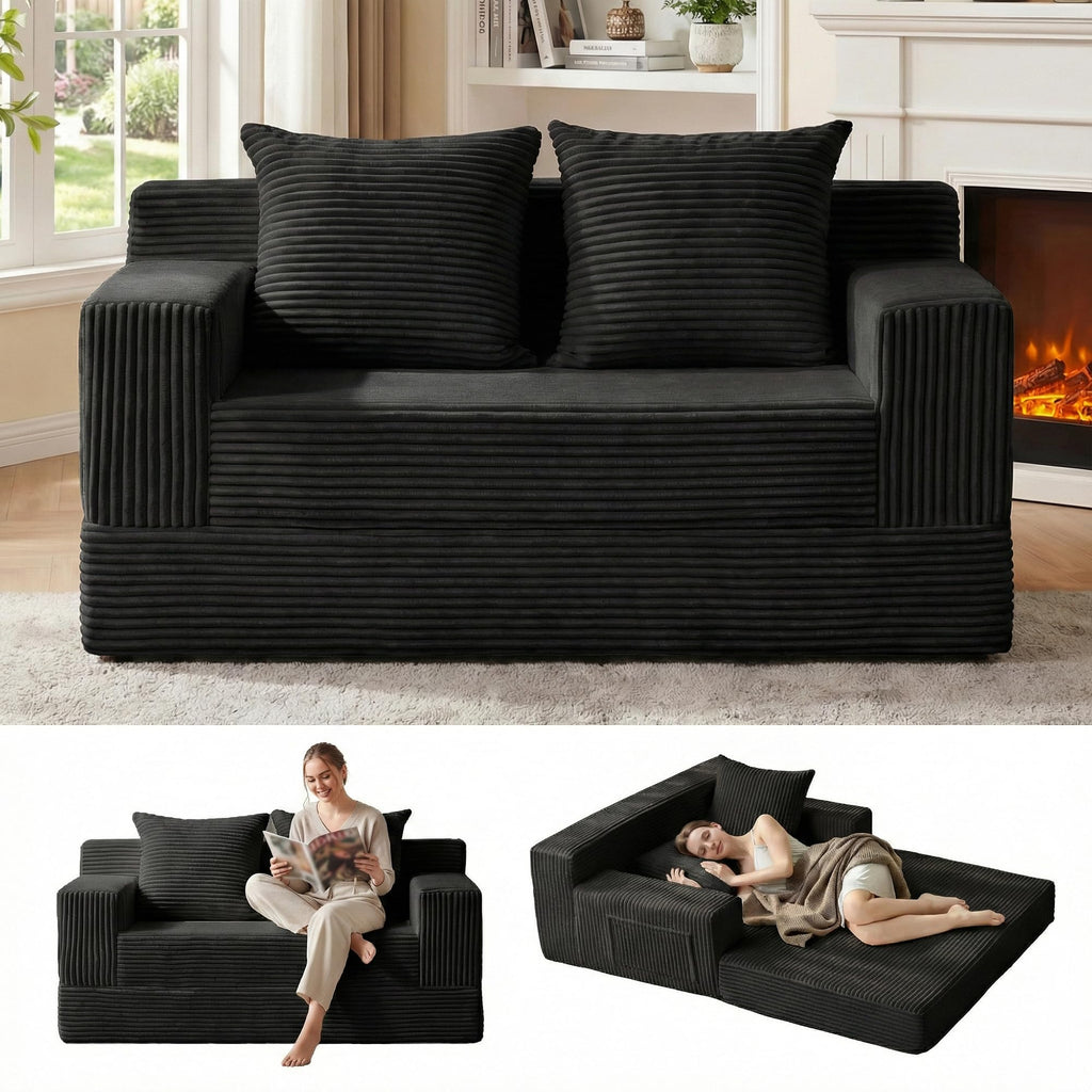 Convertible Folding Floor Futon Sleeper Sofa Bed with 2 Pillows P119