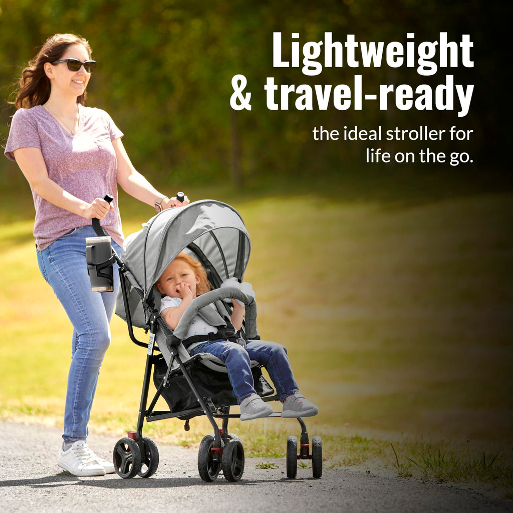 Light Gray Lightweight Baby Stroller with Compact Fold and Canopy H8798
