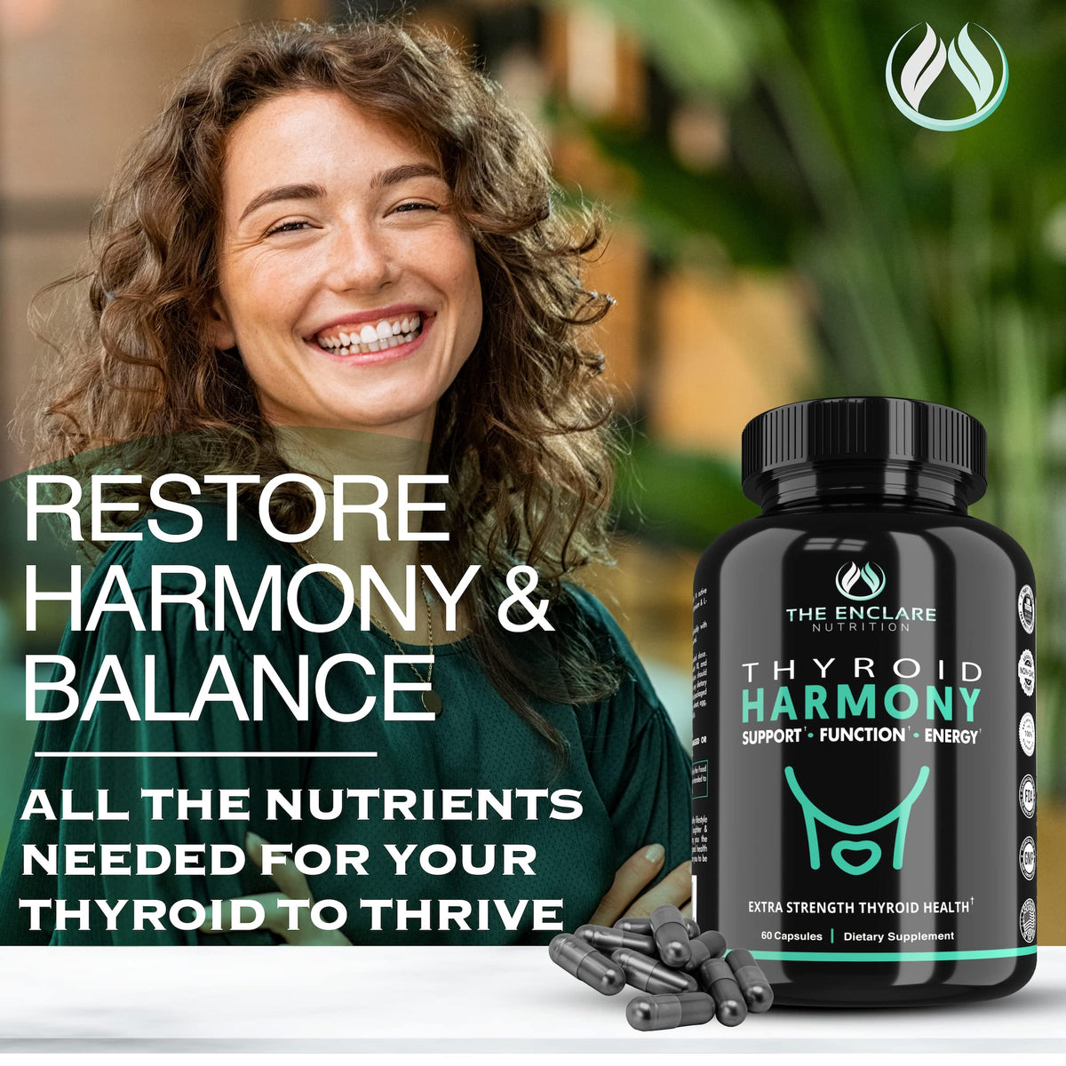 Thyroid Support Supplement with Iodine, Ashwagandha, Zinc, Selenium, Vitamin B12, Kelp, Magnesium, L Tyrosine I415551