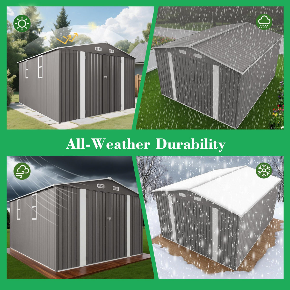 10x12 FT Grey Metal Storage Shed with Double Doors E841