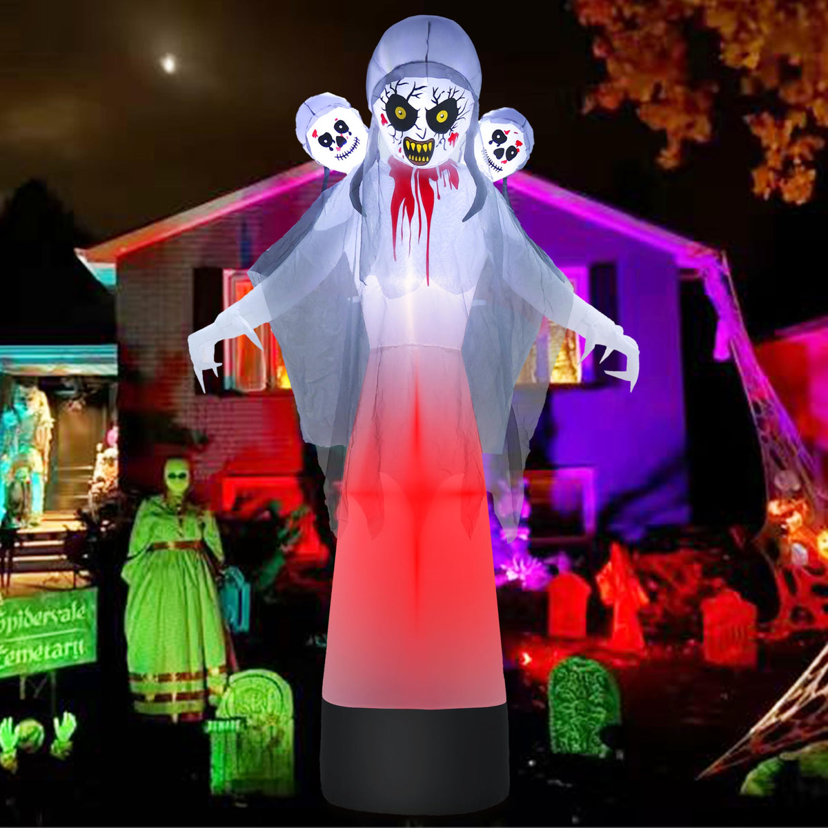 8.6FT Halloween Inflatable Grim Reaper Ghost with Skull Heads K15252