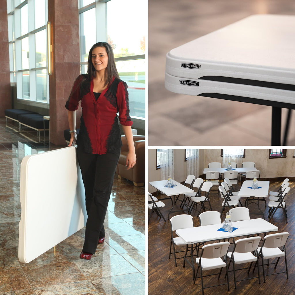 6 Ft Rectangular 4 Folding Tables and 24 Chairs Set White Granite R231833