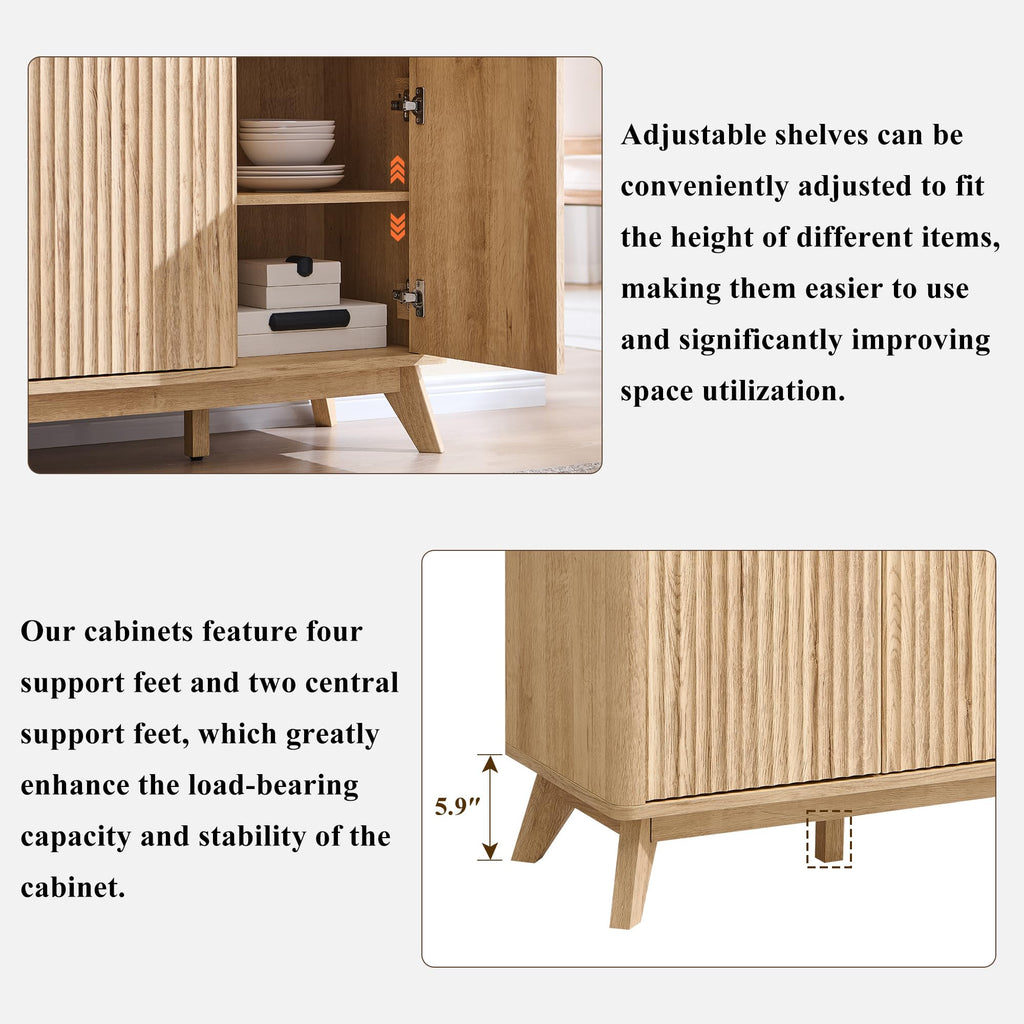 60" Natural Oak Storage Sideboard Cabinet with Drawers H312
