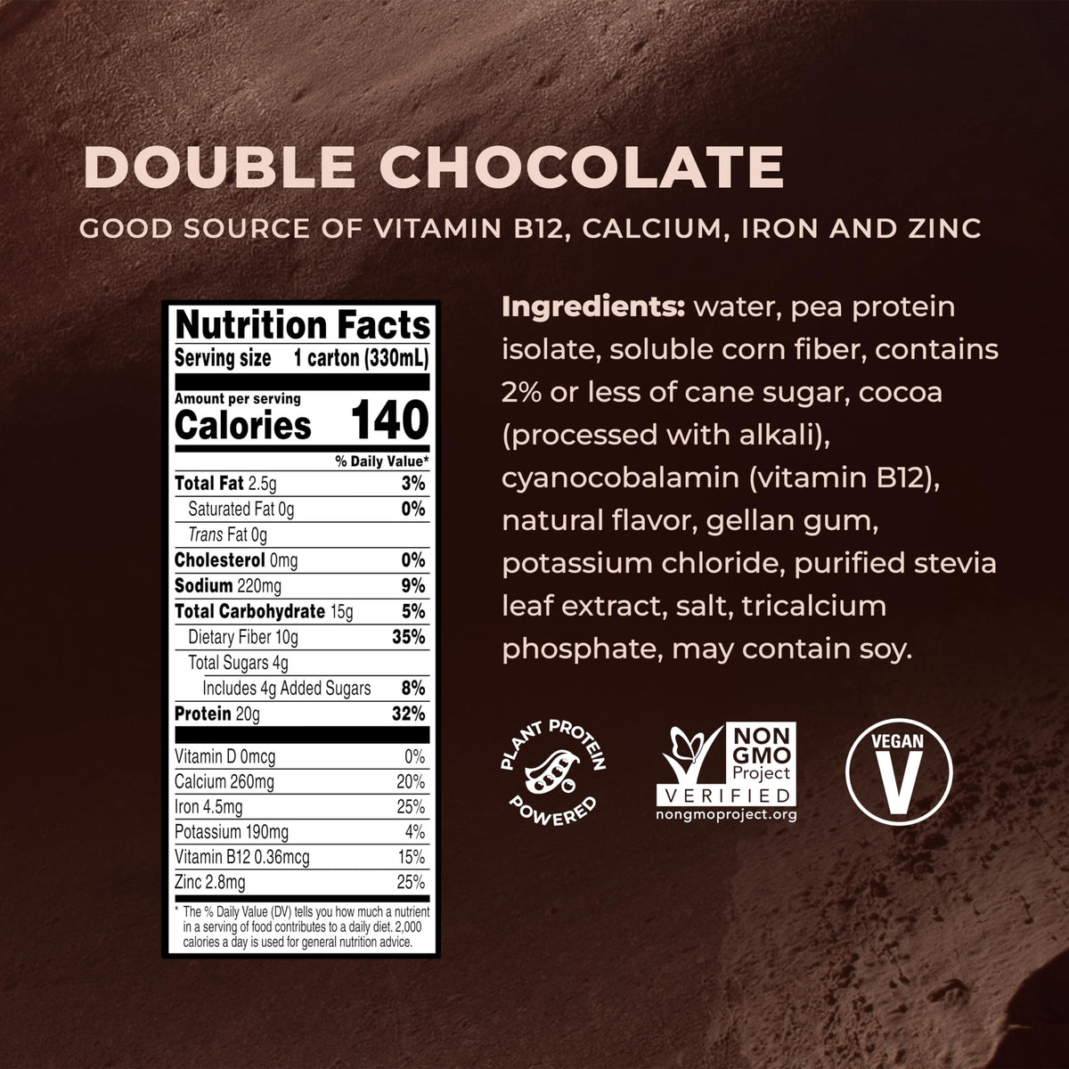 Double Chocolate Vegan Protein Shake 11 Fl Oz Pack of 12 M831