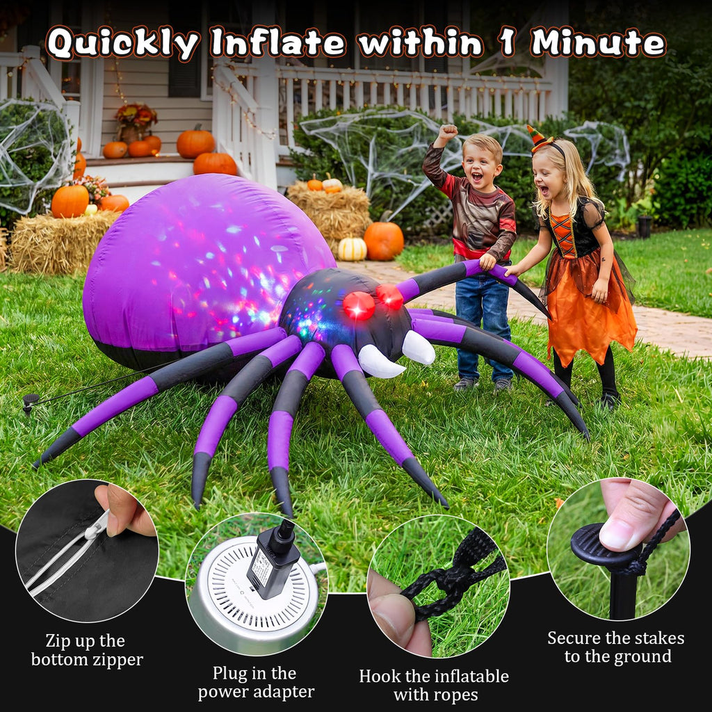 6 FT Inflatable Spider Outdoor Decoration with LED Lights J38514