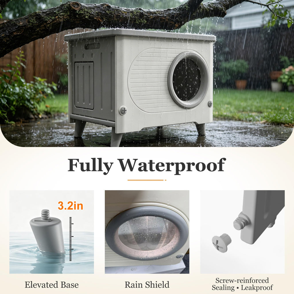 Weatherproof Elevated Outdoor Cat House with Cushion R588869