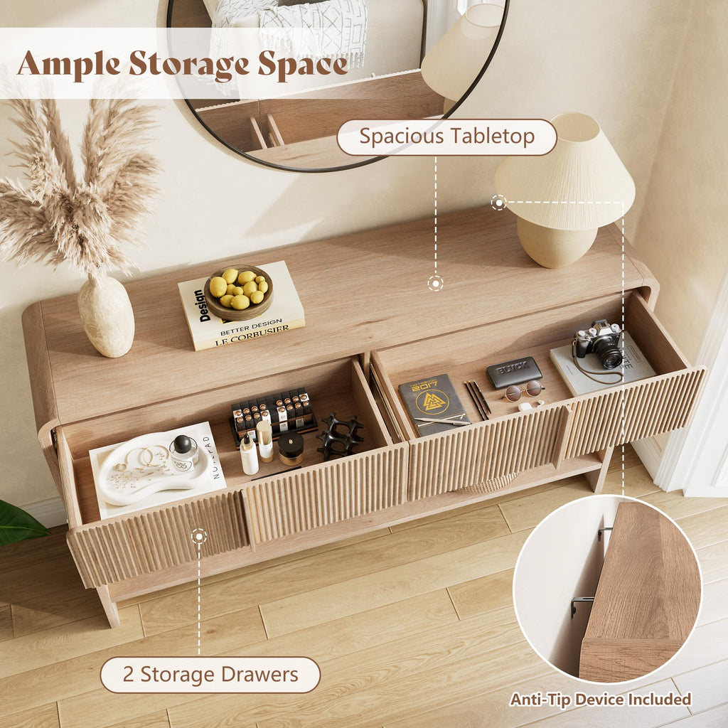 45" Fluted Console Table with 2 Drawers and Open Shelf T864357
