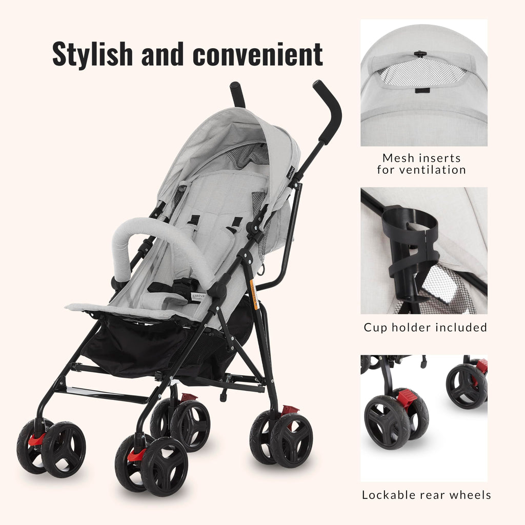 Light Gray Lightweight Baby Stroller with Compact Fold and Canopy H8798