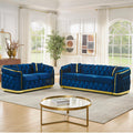 Navy Blue and Gold Velvet Sofa and Loveseat Set with 4 Pillows G315150