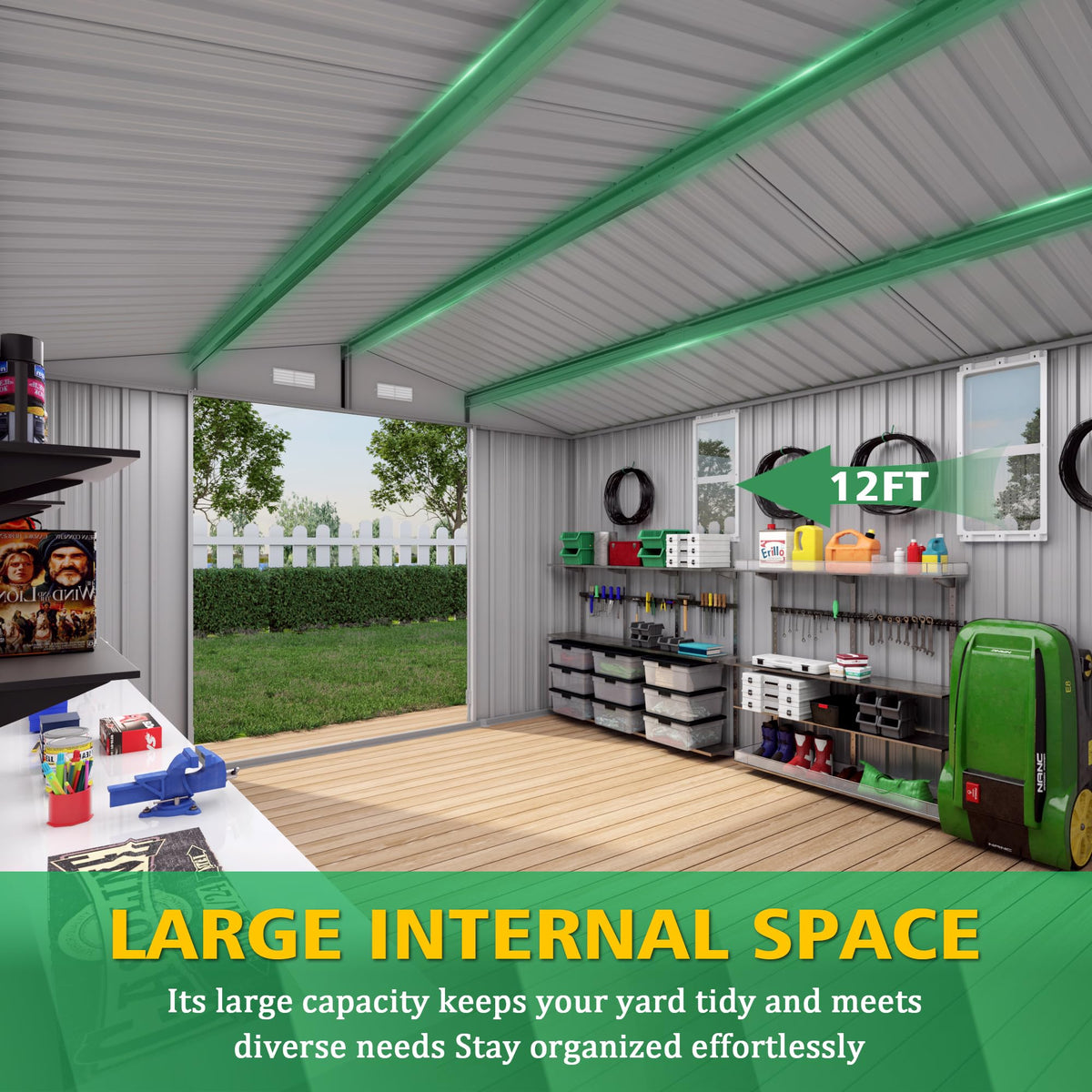 10x12 FT Grey Metal Storage Shed with Double Doors E841