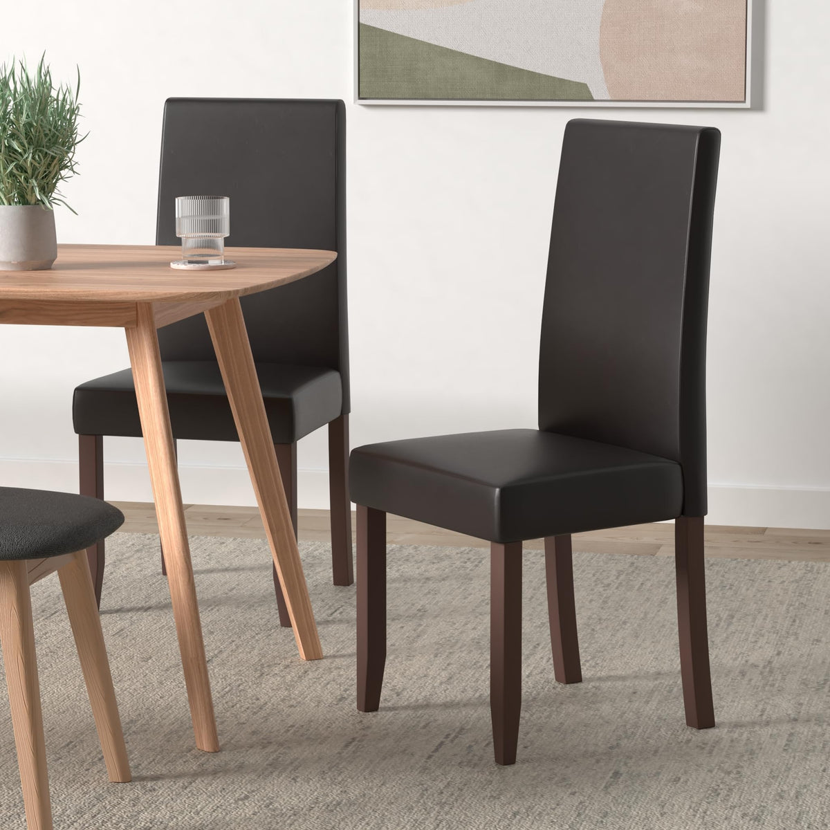 Black Vegan Leather Dining Chairs Set of 2 O474