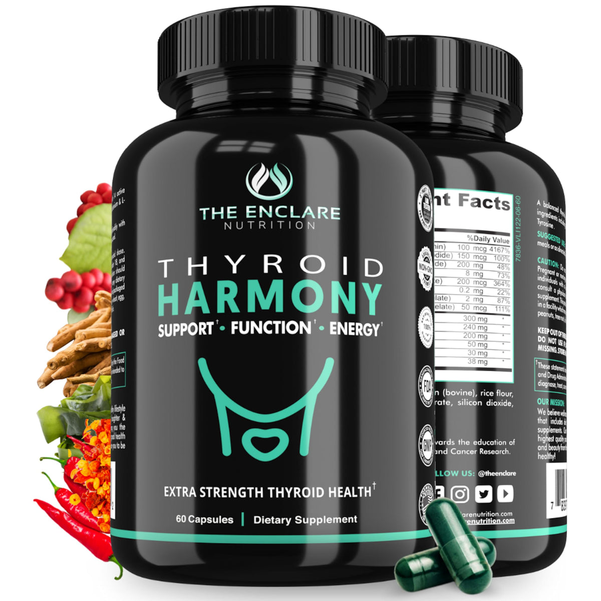 Thyroid Support Supplement with Iodine, Ashwagandha, Zinc, Selenium, Vitamin B12, Kelp, Magnesium, L Tyrosine I415551