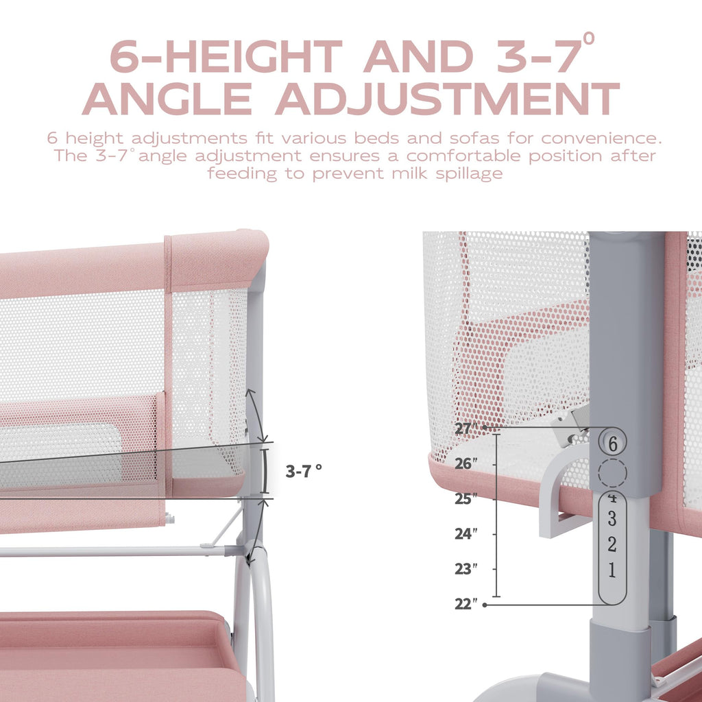 Baby Bassinet Bedside Crib with Mattress & Sheet, 4-Sided Mesh, Pink T58859