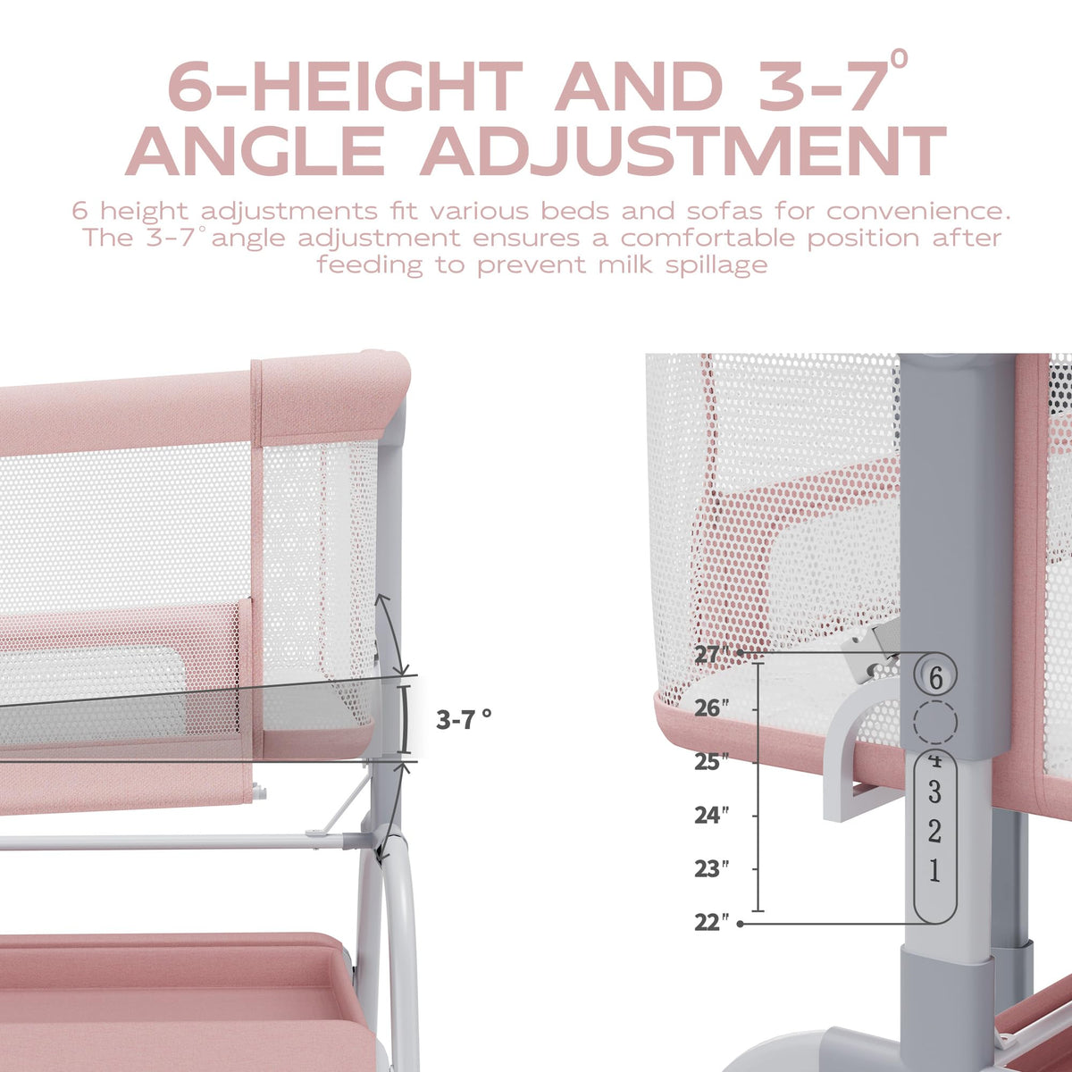 Baby Bassinet Bedside Crib with Mattress & Sheet, 4-Sided Mesh, Pink T58859