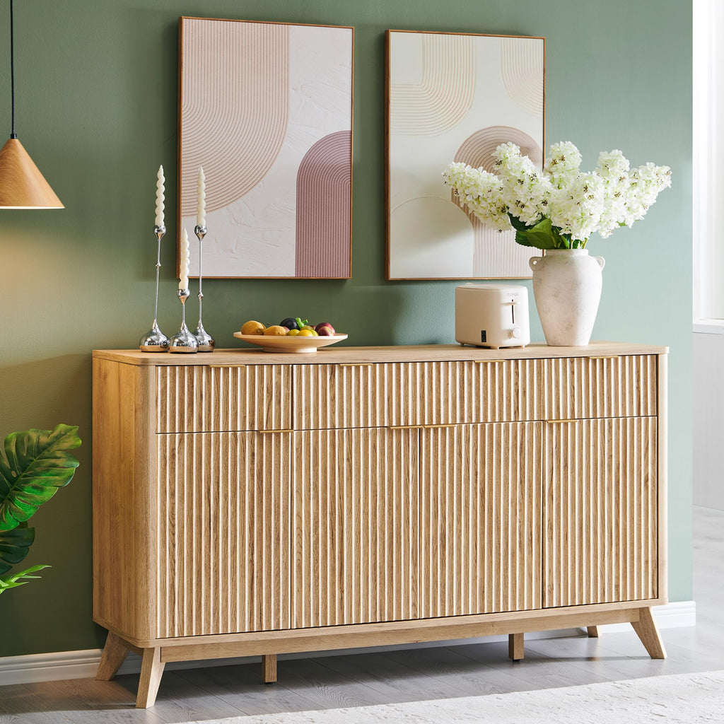 60" Natural Oak Storage Sideboard Cabinet with Drawers H312