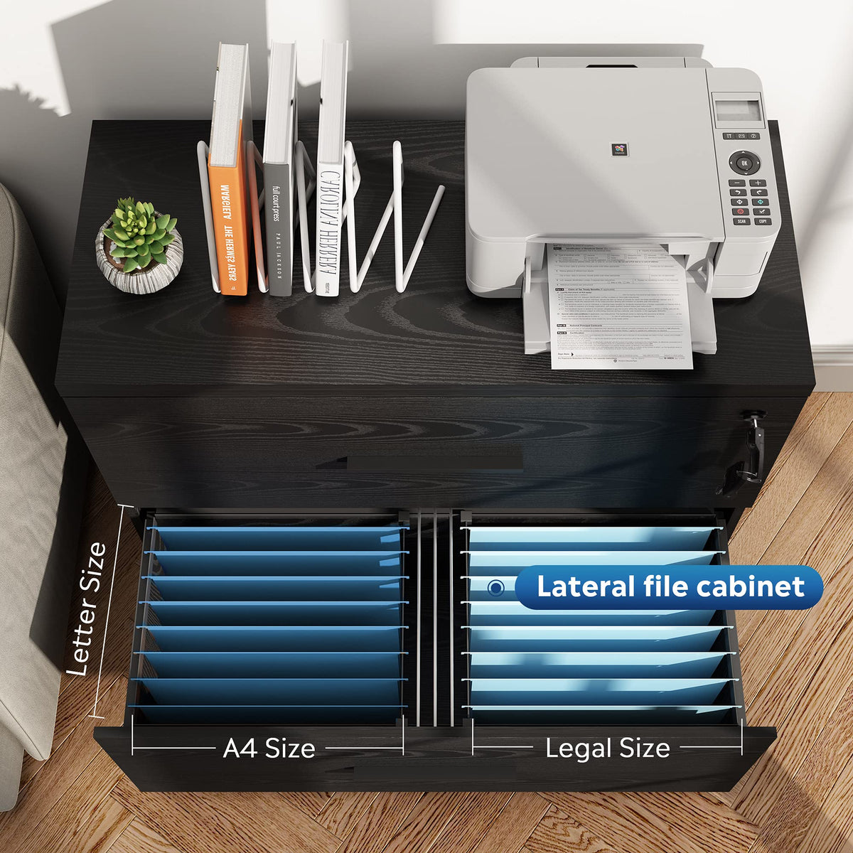 Black 2 Drawer Lateral File Cabinet with Lock P5641