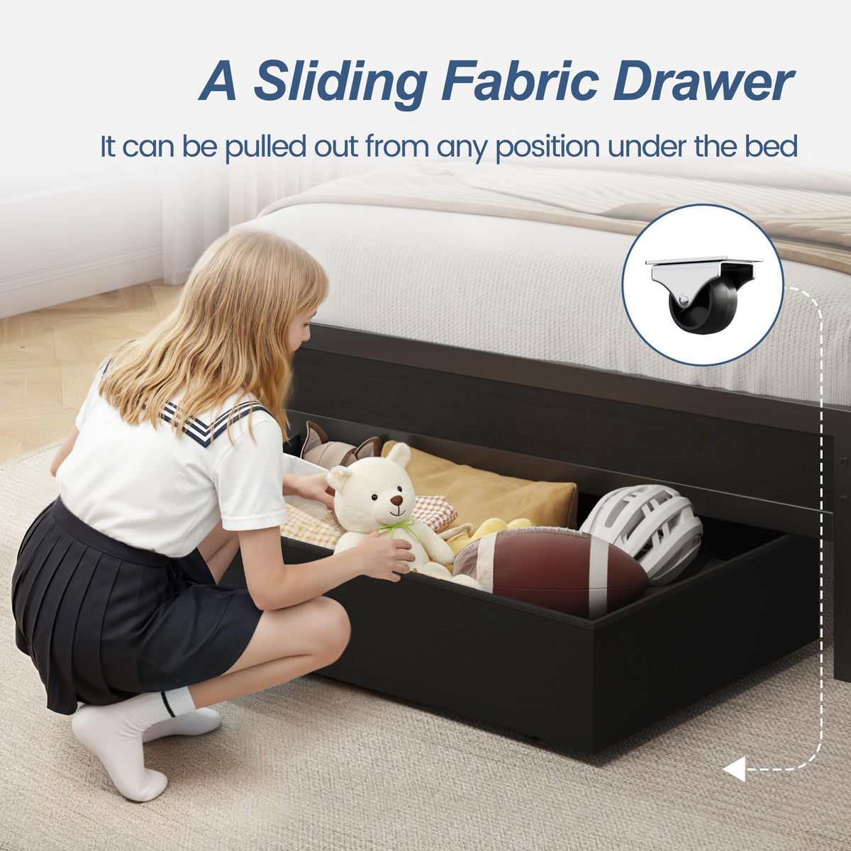 Twin Bed Frame with Storage Headboard & Drawer, Charging Station & LED Light, Black E5550