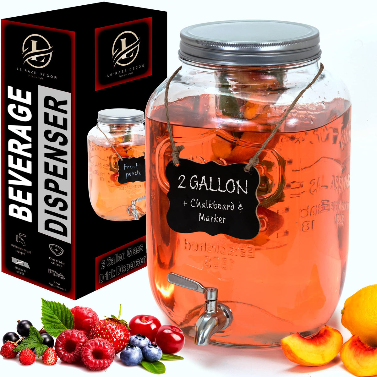 2-Gallon Glass Drink Dispenser with Spigot P7676