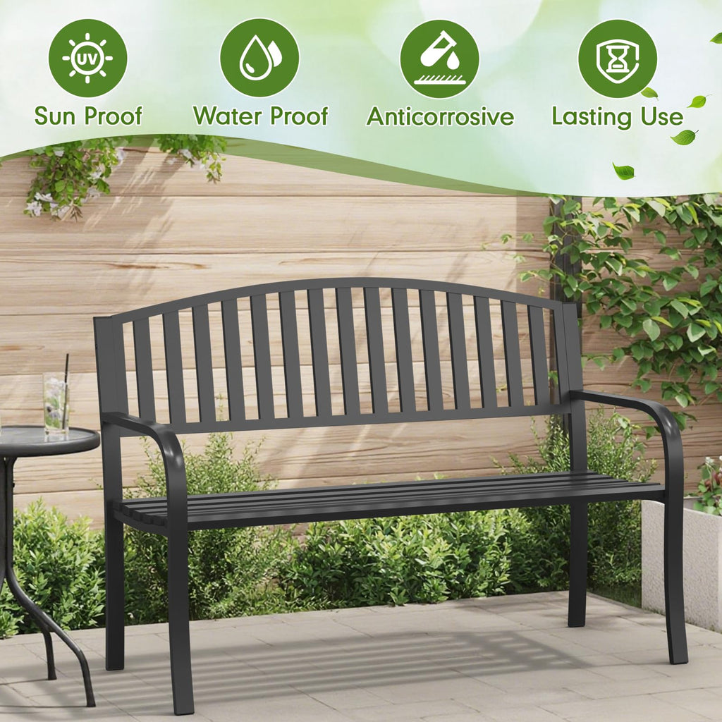 50" Iron Metal Outdoor Bench with Backrest and Armrests P130743