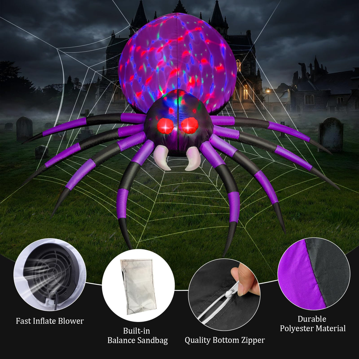 6 FT Inflatable Spider Outdoor Decoration with LED Lights J38514