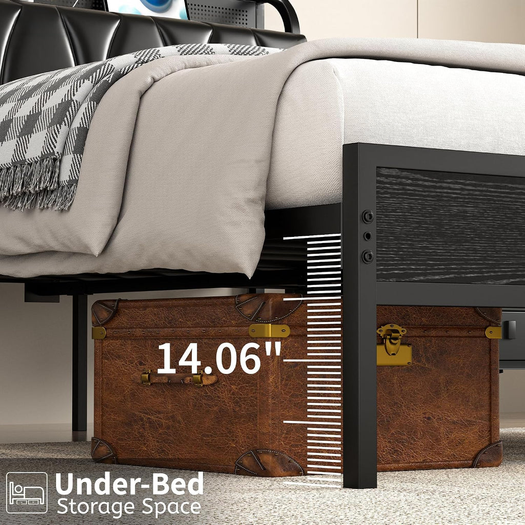 Black Full Size Upholstered Bed Frame with Storage V9050