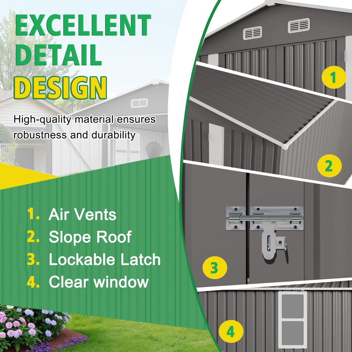 10x12 FT Grey Metal Storage Shed with Double Doors E841