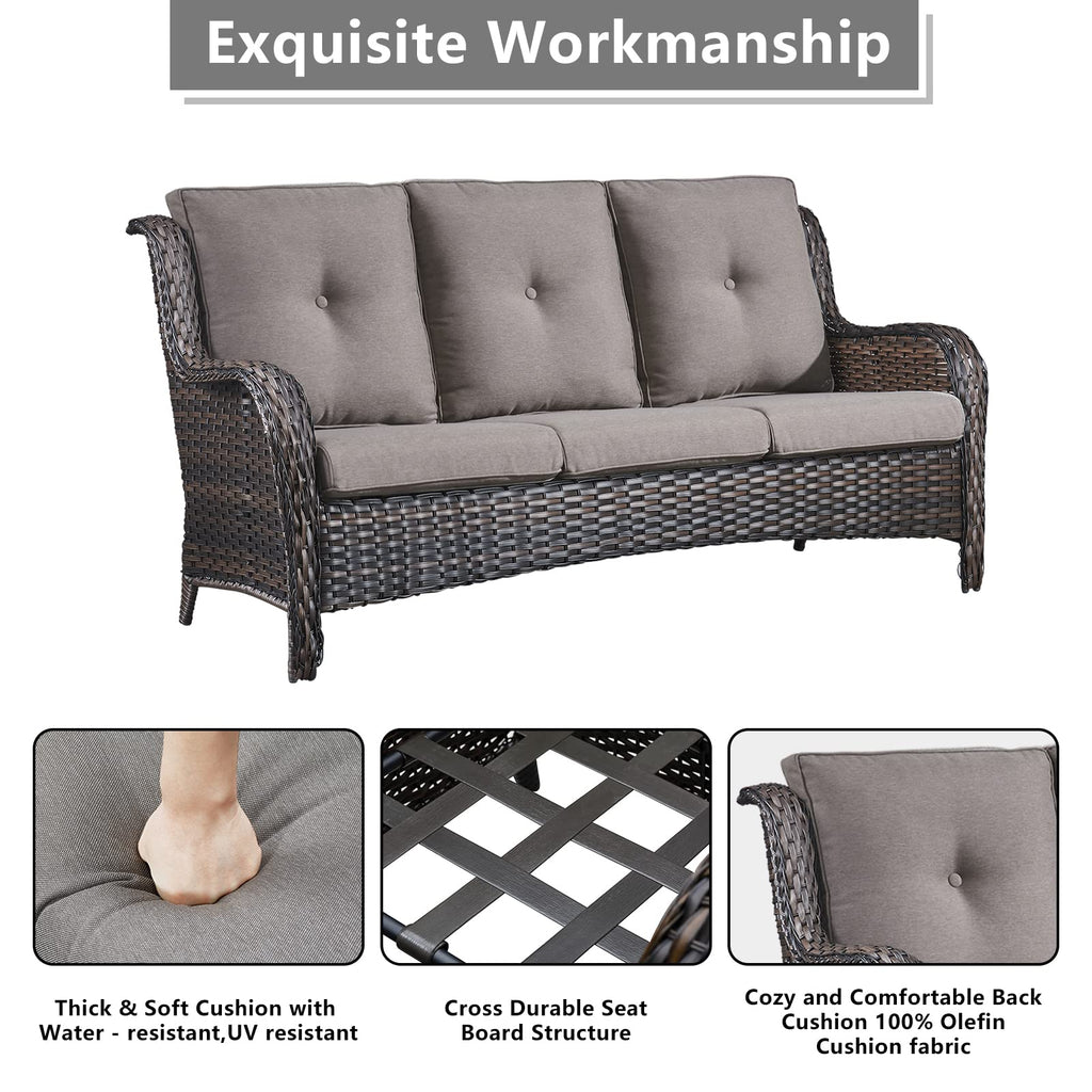 5 Piece Rattan Wicker Patio Furniture Set with Swivel Rocker Chairs Ottomans and Sofa F92390