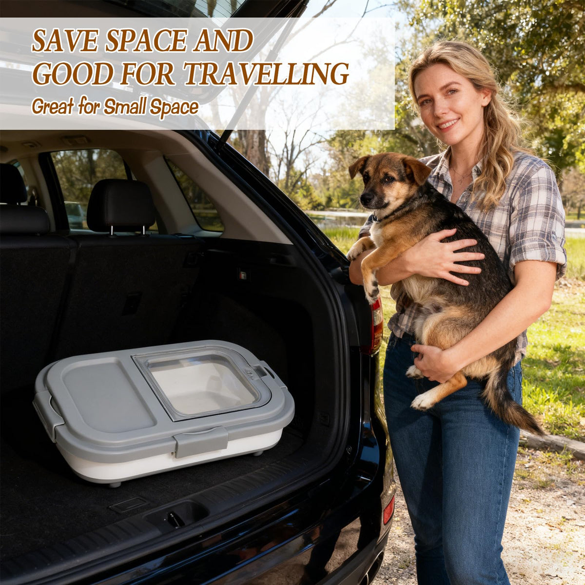 2 Pack 15Lbs Collapsible Airtight Pet Food Storage Container with Scoops S2515