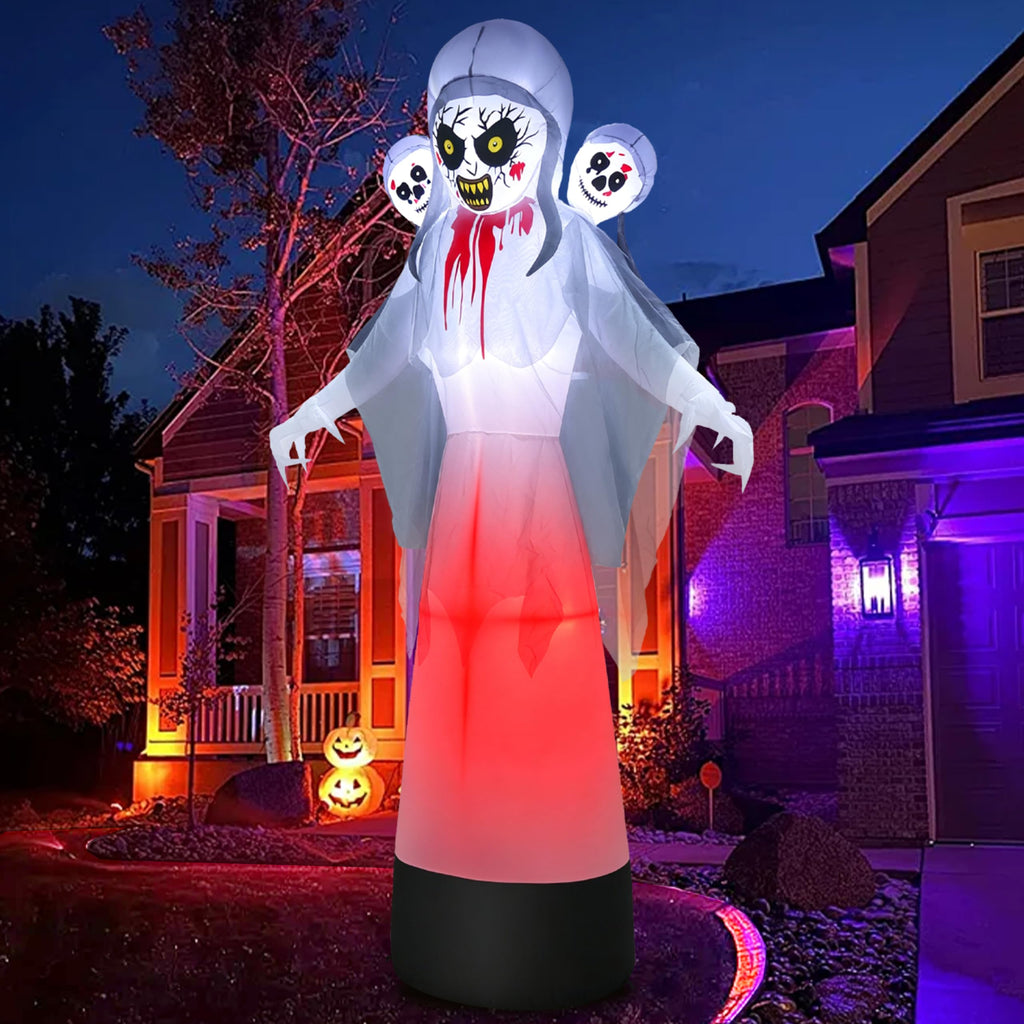 8.6FT Halloween Inflatable Grim Reaper Ghost with Skull Heads K15252
