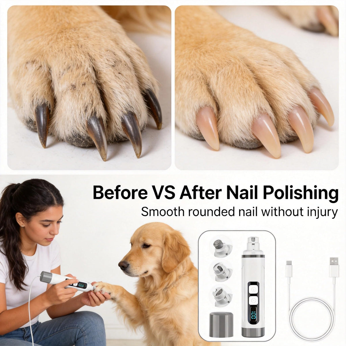 3-Speed Dog & Cat Nail Grinder with LED Light D538