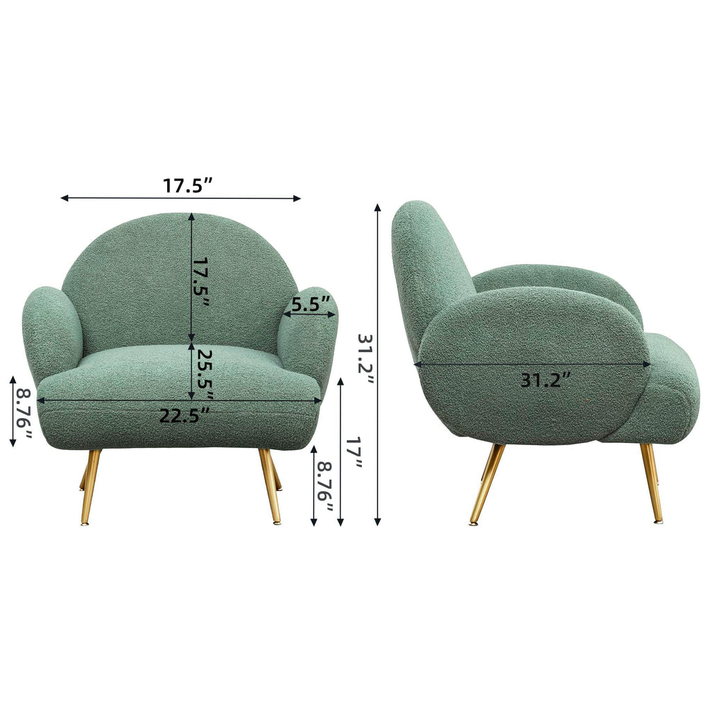 Green Sherpa Accent Chair Set of 2 with Gold Legs K9291
