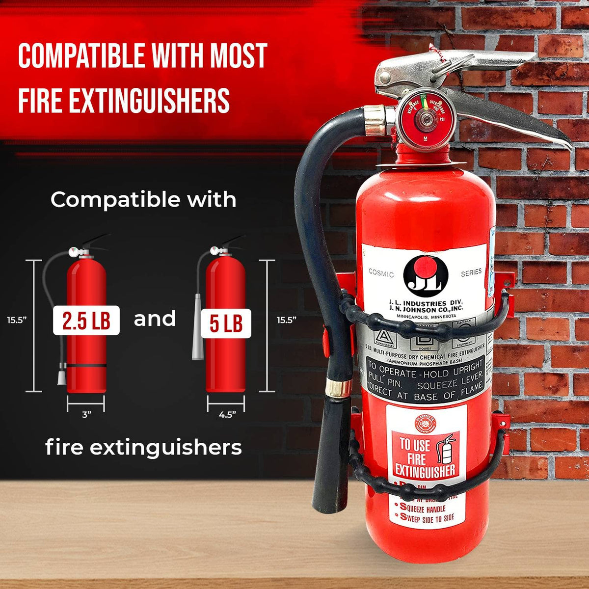 Heavy Duty Wall Mount Fire Extinguisher Bracket for 2.5 lb & 5 lb, Pack of 2 W283264