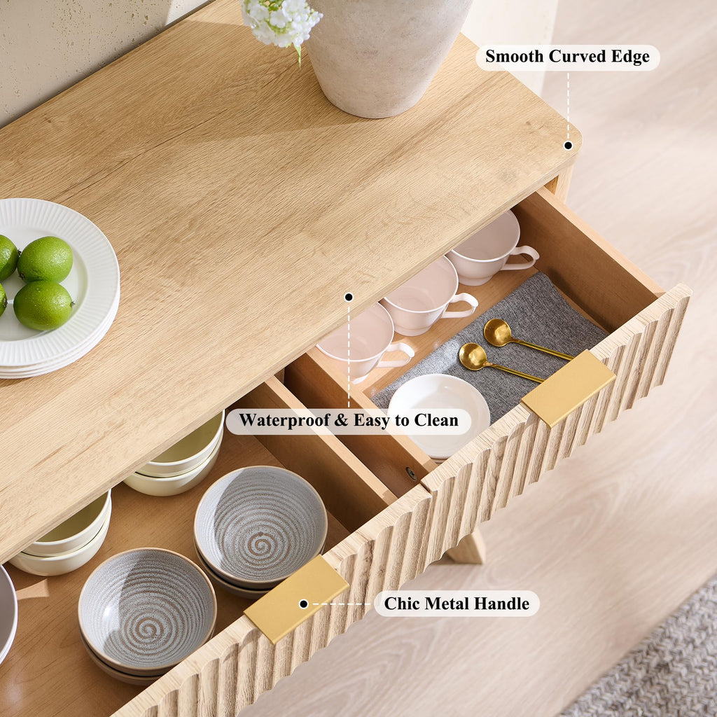 60" Natural Oak Storage Sideboard Cabinet with Drawers H312