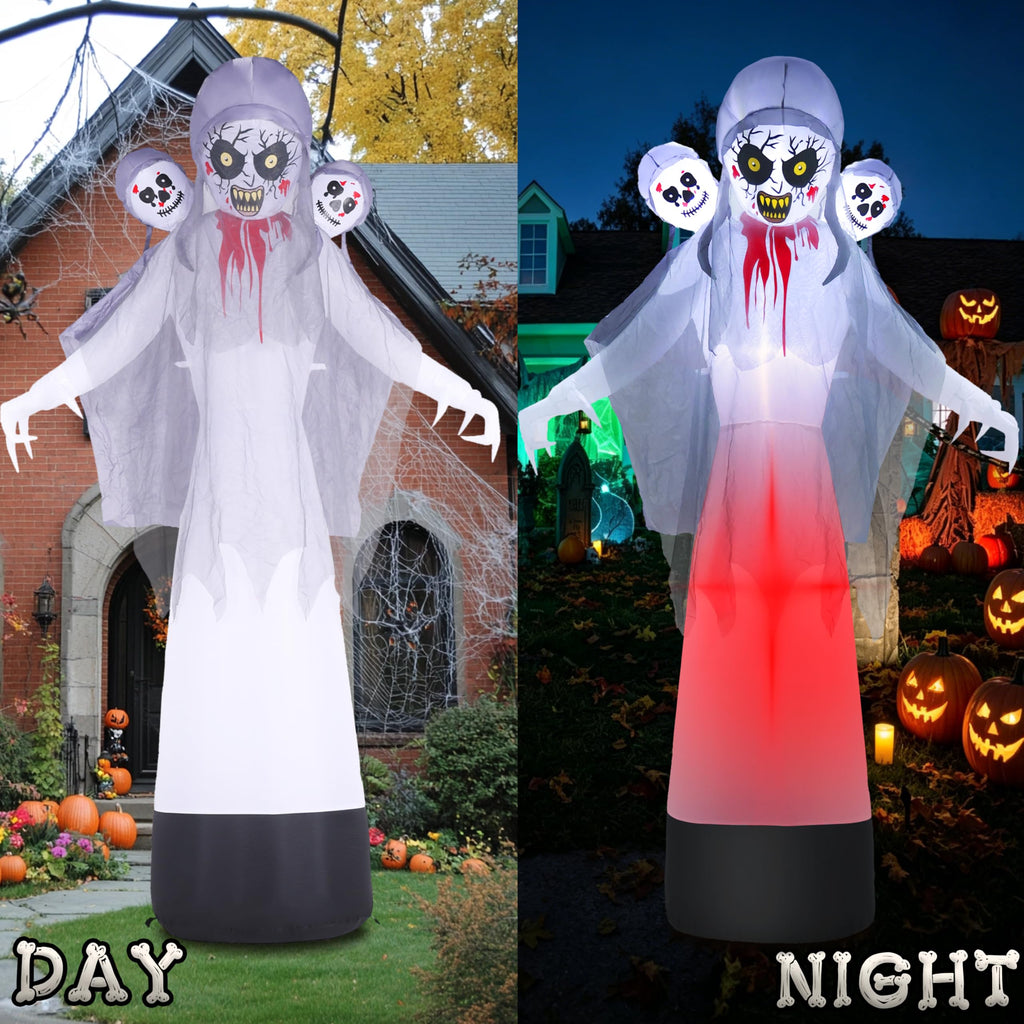 8.6FT Halloween Inflatable Grim Reaper Ghost with Skull Heads K15252
