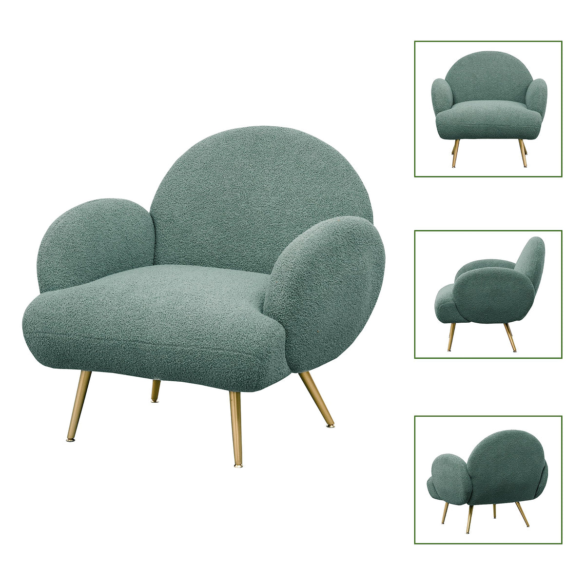 Green Sherpa Accent Chair Set of 2 with Gold Legs K9291