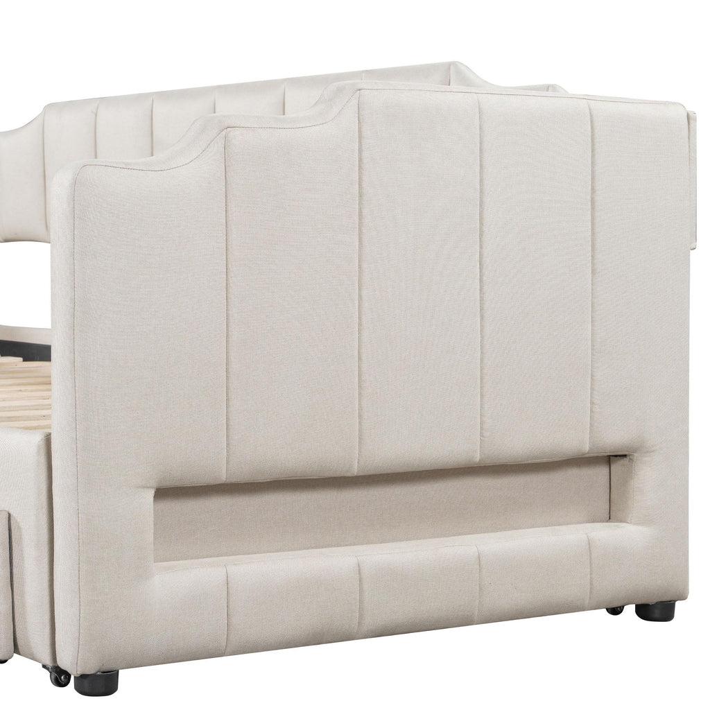 Linen Upholstered Daybed with Trundle and 2 Storage Drawers U932231