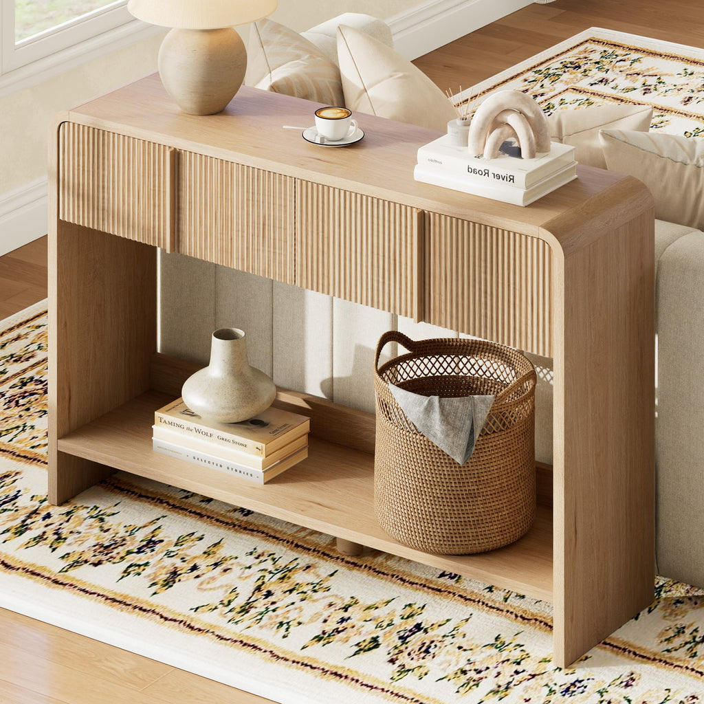 45" Fluted Console Table with 2 Drawers and Open Shelf T864357