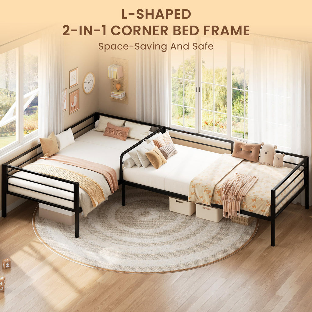 Black L Shaped Twin Beds with Rails I354478