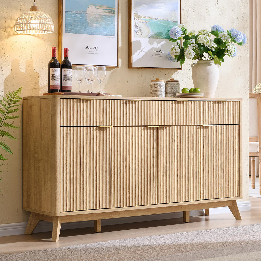 60" Natural Oak Storage Sideboard Cabinet with Drawers H312