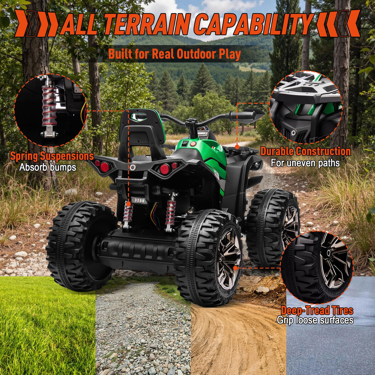 24V Kids ATV 4 Wheeler Green Q703