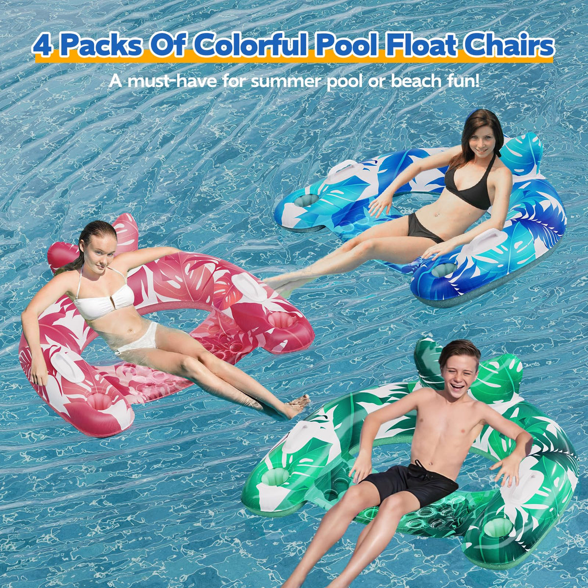 4 Pack Inflatable Pool Floats with Cupholders B201578
