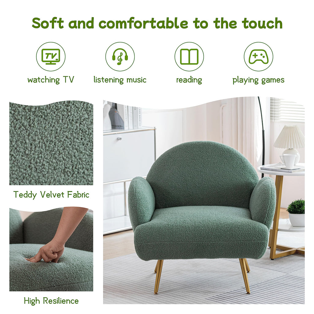 Green Sherpa Accent Chair Set of 2 with Gold Legs K9291