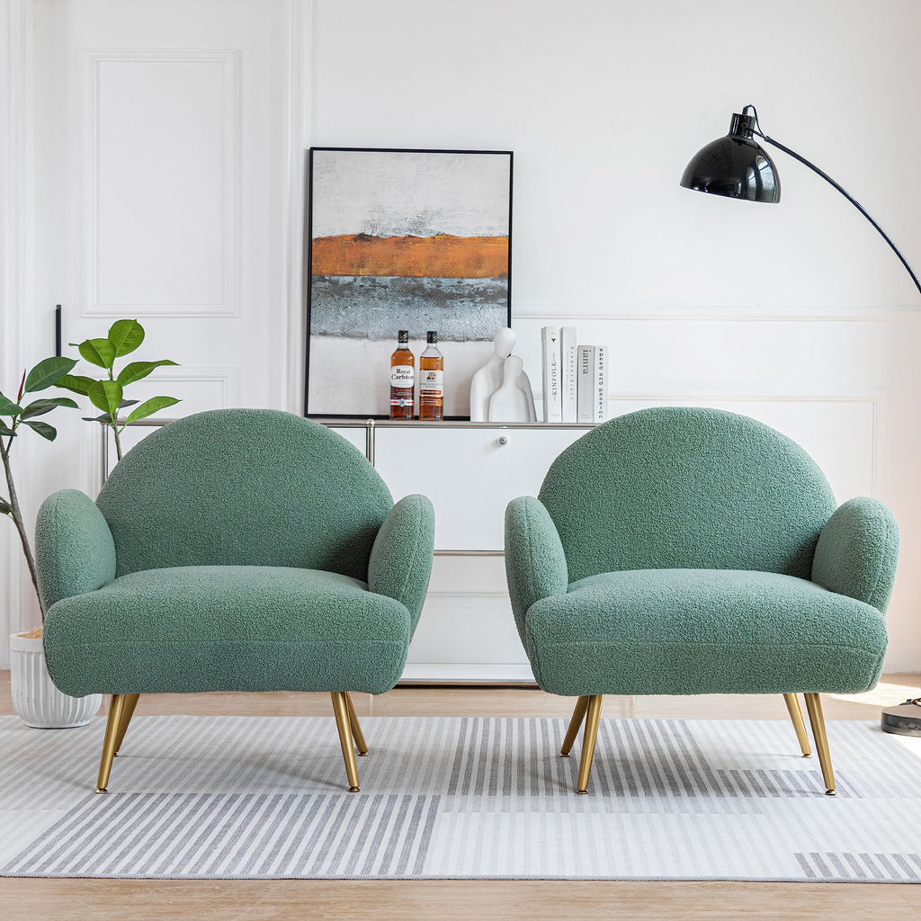 Green Sherpa Accent Chair Set of 2 with Gold Legs K9291