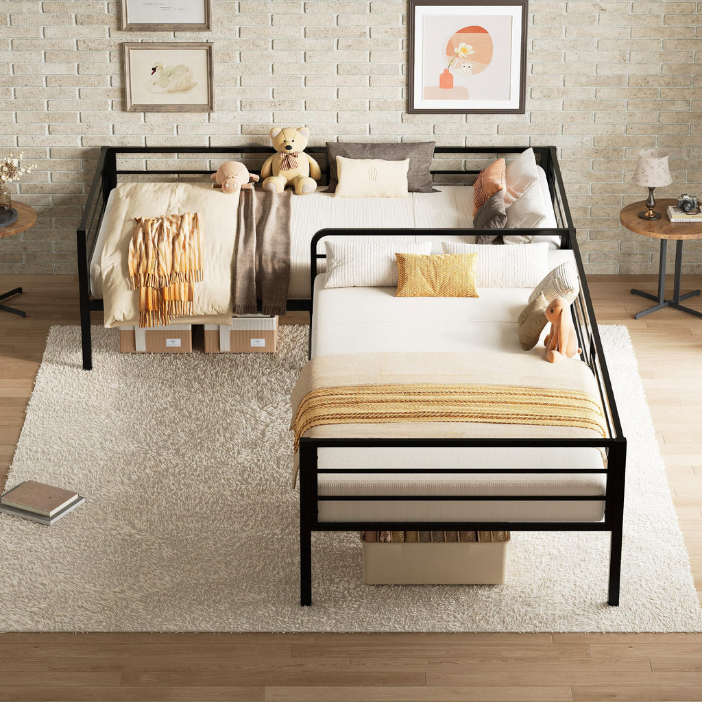 Black L Shaped Twin Beds with Rails I354478