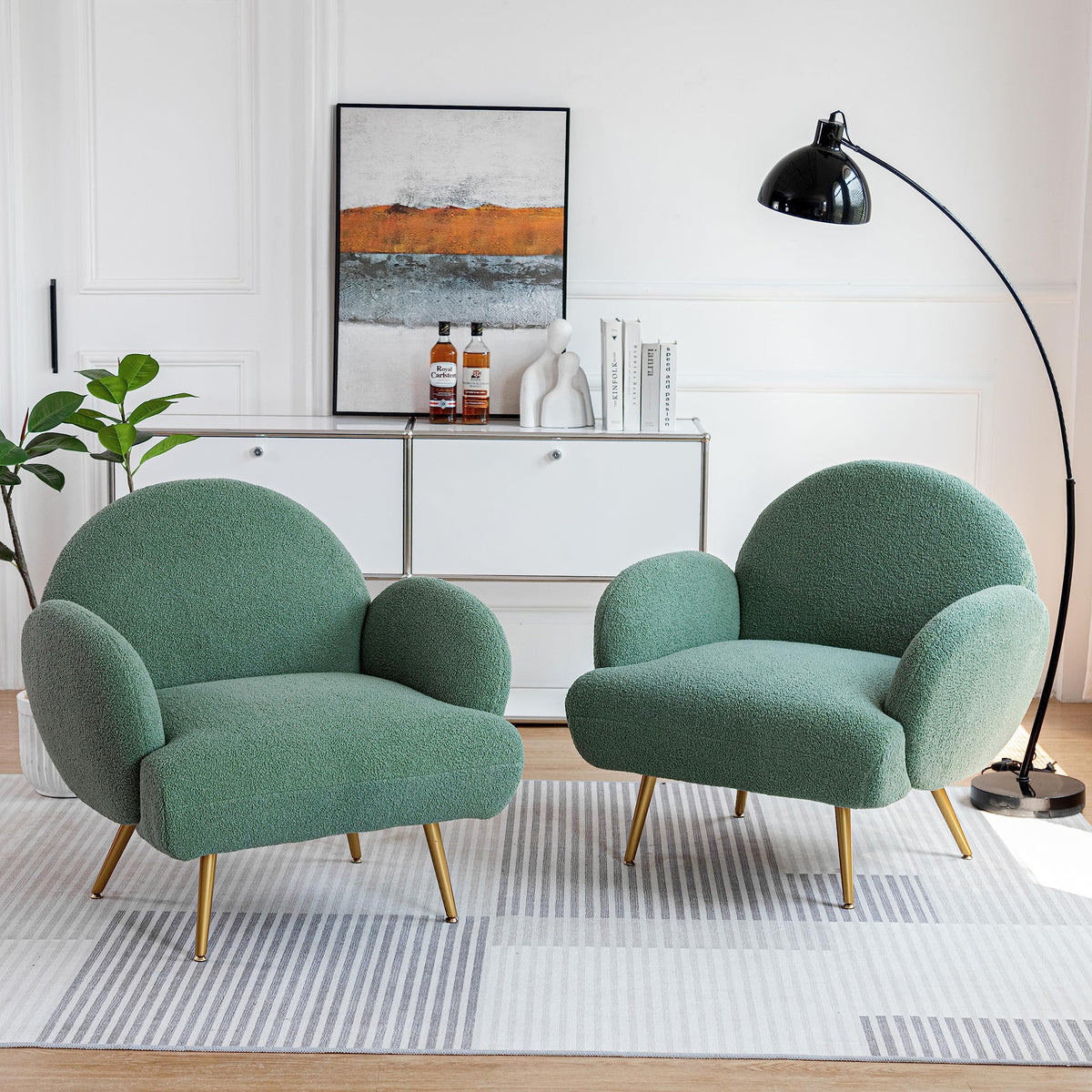 Green Sherpa Accent Chair Set of 2 with Gold Legs K9291