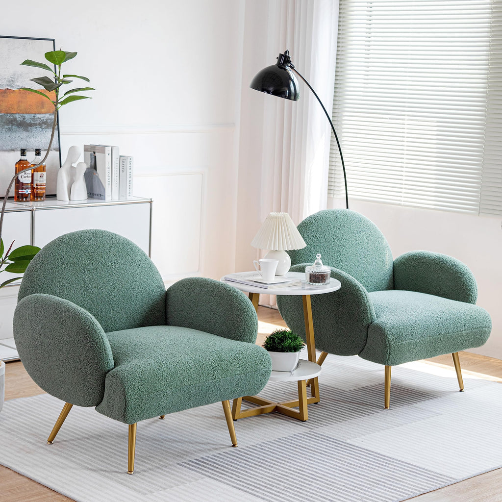 Green Sherpa Accent Chair Set of 2 with Gold Legs K9291