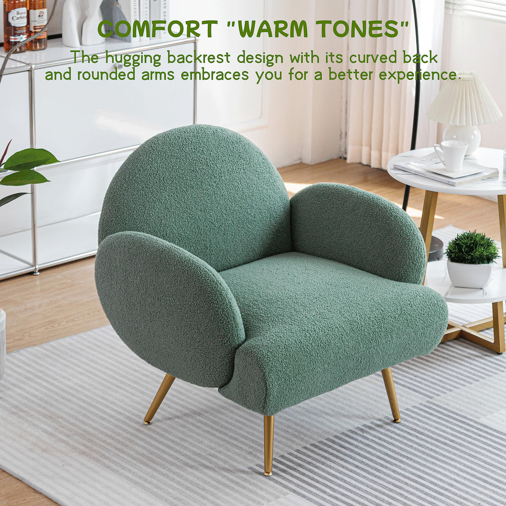 Green Sherpa Accent Chair Set of 2 with Gold Legs K9291